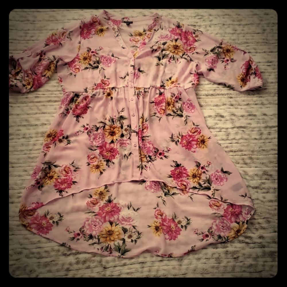 Plus Size Torrid Sz 2X Sheer floral tunic top.